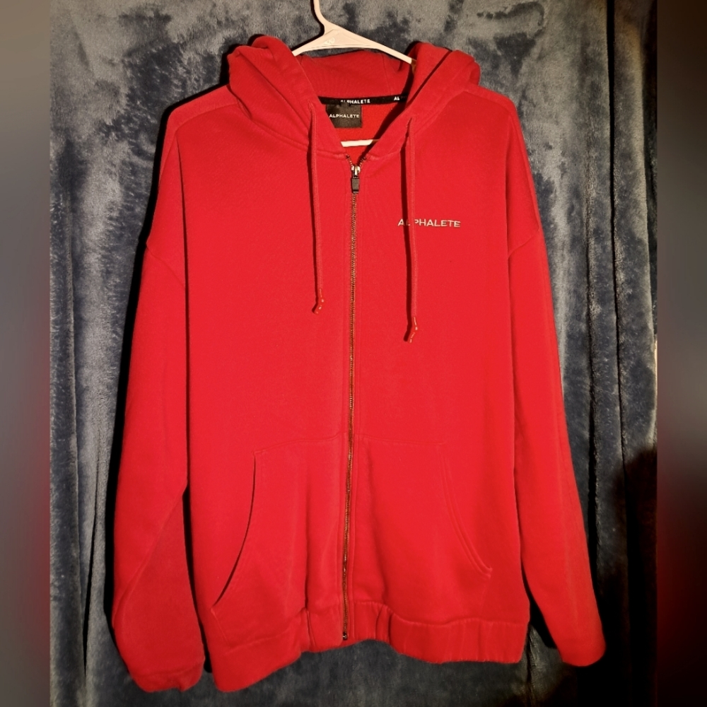 Mens Alphalete Zip Up Hoodie Jacket. Color Red. Size Large